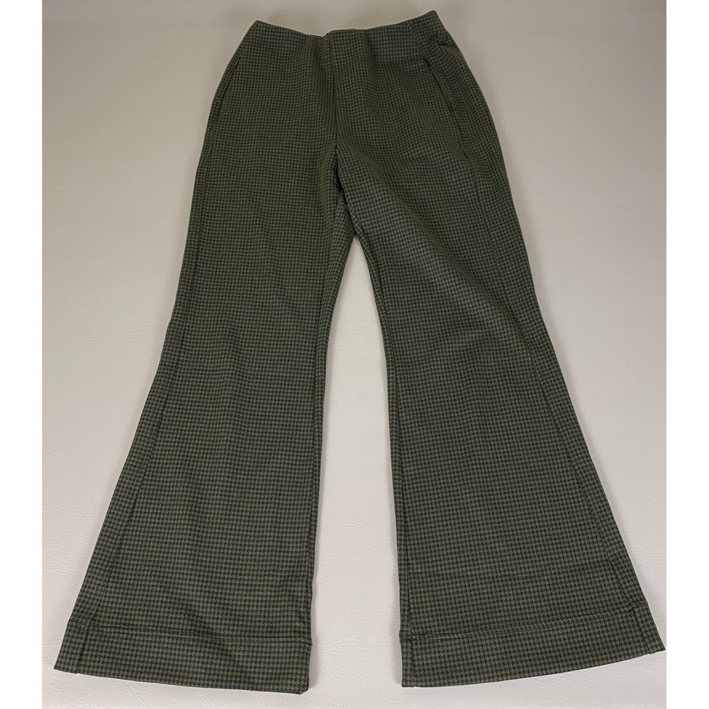 ME+EM Flare Leg Pants Houndstooth Women's Size US 6 UK 10 Olive Green‎ EUC